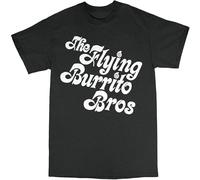 HOOAOE Men's The Flying Burrito Brothers Tshirt 100% Cotton Gram Parsons Chris Hilman Black O Neck Tee