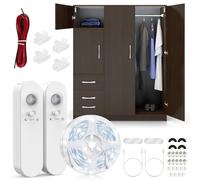 Hoobabuy LED Strip with Motion Sensor, Rechargeable Battery, LED Band Motion Sensor, Rechargeable Wardrobe Lighting, for Stairs, Baby Room, Kitchen, 5 m, White 6500 K