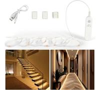 Hoobabuy LED Strip with Motion Sensor, Rechargeable Battery, LED Band Motion Sensor, Rechargeable Wardrobe Lighting, for Stairs, Baby Room, Kitchen (Warm White, 2M)