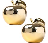 Hoobar Ceramic Fruit Shape Statues,Handcrafted Plating Apple Pear Sculpture for Wedding,Porch,Desktop and Home Decoration Furnishing Article Pack of 2 (Gold Apple 2)