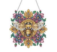 Hoobee Bee Diamond Painting Pendant Necklace,Flower Diamond Painting Window Pictures,Wall Hanging Kits for Porch Window Wall Garden Decoration 20x20cm(at)
