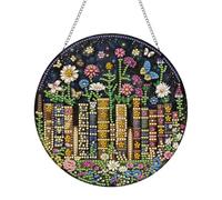 Hoobee Book Diamond Painting Pendant with Necklace,Flower Diamond Painting Window Pictures,Wall Hanging Kits for Porch Window Wall Garden Decoration 20x20cm(Book)