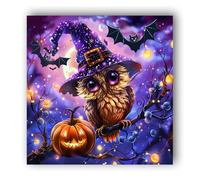 Hoobee Diamond Painting Full Drill Owl, 5D DIY Painting Kits Halloween Pumpkin, Crystal Rhinestone Cross Stitch Embroidery Pictures, Colorful Wall Decoration for Living Room Art Craft 35x35cm