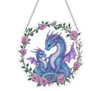Hoobee Dragon Diamond Painting Pendant, Animal Diamond Painting Window Pictures, 5D Diamond Painting with Chain, Wall Hanging Kits for Home Wall Decoration and Entrance Decoration 20 x 20 cm (Dragon)