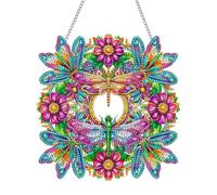Hoobee Dragonfly Diamond Painting Pendant, Flower Hanging Diamond Picture Ornaments with Chain Hanging Decoration Ornaments for Porch Window, Garden, Balcony, Wall Hanging 20 x 20 cm (Dragonfly)