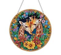 Hoobee Giraffe Diamond Painting Pendant with Necklace,Animal Diamond Painting Window Pictures,Wall Hanging Kits for Porch Window Wall Garden Decoration 20x20cm(Girave)