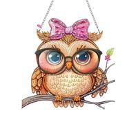 Hoobee Owl Diamond Painting Pendant with Necklace,Animal Diamond Painting Window Pictures,Wall Hanging Kits for Porch Window Wall Garden Decoration 20x20cm(Owl)
