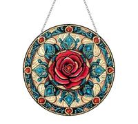 Hoobee Rose Diamond Painting Pendant with Necklace,Flower Diamond Painting Window Pictures,Wall Hanging Kits for Porch Window Wall Garden Decoration 20x20cm(Rose)