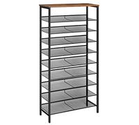 HOOBRO 10-Tier Shoe Rack, Tall Shoe Rack, Storage Organizer, Industrial Storage with Adjustable Metal Shelves, Rustic Brown EBF110XJ01