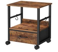 HOOBRO 2-Tier Printer Stand with Drawer, Under Desk Printer Table, Printer Cart with Storage, with Casters/Adjustable Feet, for Home Office, Study, Living Room, Rustic Brown and Black EBF20PS01