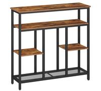 HOOBRO 4-Tier Console Table, Narrow Sofa Table for Entryway, Rustic Brown | 4-tier storage (3 shelves + 1 mesh tier). 20cm slim width. Anti-tip kit. Levelling feet. For entryway, living room, kitchen