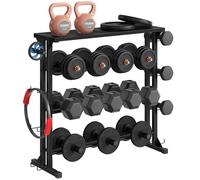 HOOBRO 4-Tier Dumbbell Rack, Heavy-Duty Weight Stand with Non-Slip Floor Protection & Side Hooks, Multi-Tier Storage Organizer for Home and Professional Gym Use, Black EBK87CJ01N1