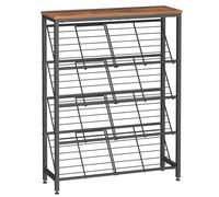 HOOBRO 5-Tier Shoe Rack, Narrow Shoe Rack Holds 12-16 Pairs, Industrial Shoe Organizer with Adjustable Feet & Anti-Tip Kit for Hallway, Bedroom, Entryway, Rustic Brown and Black EBF20XJ01