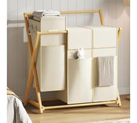 HOOBRO Bamboo Laundry Basket with 3 Compartments, Laundry Hamper with Lid | Washing Basket For Laundry, Holds up to 171 L, Foldable Laundry Sorter with X-Shaped Frame and Removable Fabric Bag
