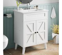 HOOBRO Bathroom Vanity with Sink, Bathroom Vanities Cabinet with Ceramic Basin, Farmhouse Vanity Sink Cabinet with 2 Doors, Drain Kit Not Included, White EWT24BV01