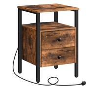 HOOBRO Bedside Table with Charging Station, Side Table with 2 Drawers, Wooden End Table with 2 USB Ports and 2 Sockets, Nightstand for Living Room, Bedroom, Rustic Brown and Black EBF43KBZ01G2