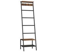 HOOBRO Blanket Ladder, Towel Rack for Living Room and Bedroom, Decorative Ladder Shelf with Hooks, Metal Frame, Giraffe Shape, Industrial Style, Rustic Brown and Black EBF13CJ01