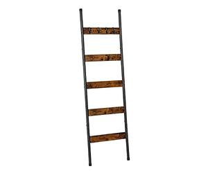 HOOBRO Blanket Ladder, Towel Rack with Hooks, Towel Ladder, 5-Tier Wall-Leaning Blanket Rack, Decorative Display Ladder Shelf, for Scarves, Bedroom, Industrial, Rustic Brown and Black EBF52CJ01G1