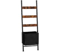 HOOBRO Blanket Ladder with Basket, Towel Rack with Hooks, 44 L x 161 H cm, Blanket Holder Rack, Decorative Ladder Shelf, Drying and Display Rack for Bathroom, Living Room, Rustic Brown EBF31CJ01
