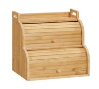 HOOBRO Bread Box, 2-Tier Bread Storage Box with Roll-Up Doors, Bamboo Storage Cabinet for Kitchen Countertop, Food Storage Organizer with Handles, for Kitchen, Dining Room, Natural EYL15MB01