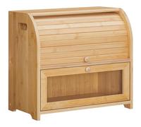 HOOBRO Bread Box, Bamboo Bread Box for Kitchen Countertop, 2 Tier Roll-Top Bread Bin, Food Storage Box, Large Capacity Keeper, Wooden Storage Cabinet, for Kitchen, Dining Room, Natural EYL13MB01