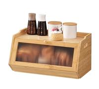 HOOBRO Bread Box, Bamboo Bread Box for Kitchen Countertop, Farmhouse Bread Storage Box with Acrylic Window, Bread Holder with Drop-Down Door, for Food Storage, Natural EYL30MB01