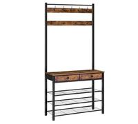 HOOBRO Coat and Shoe Rack, Coat Rack with Shoe Storage, Hall Tree with 2 Non-Woven Drawers, Coat and Shoe Storage for Hallway, Bedroom, Cloakroom, Rustic Brown and Black EBF81MT01