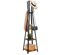HOOBRO Coat Rack, Sturdy Coat Stand with 3 Shelves, Free Standing, Ladder Shelf with Hooks for Hats, Bags, Scarves and Clothes, Steel Frame, Industrial Style, Rustic Brown EBF82YM01