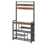 HOOBRO Coat Rack with Shoe Storage, 5 Tier Shoe Rack with Coat Rack, Shoe Storage Organizer with 9 Coat Hooks and 3 Oxford Fabric Side Pockets, Coat and Shoe Rack Hallway, Rustic Brown EBF45MT01