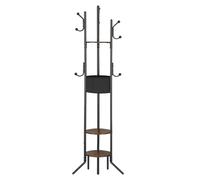 HOOBRO Coat Stand, Coat Rack with 6 Support Legs and 9 Hooks, Freestanding Coat Stand with Storage Shelves, Clothes Stand for Entryway, 184cm Hall Trees Hat Stand for Hallway, Rustic Brown EBF45YM01