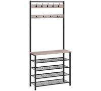 HOOBRO Coat Stand, Coat Rack with Shoe Storage, Free Standing Hall Tree with 9 Hooks, Shoe and Coat Rack for Hallway, Entryway, Metal Frame, Sturdy, Industrial, Greige and Black EBG80MT01G2