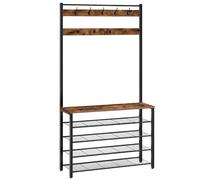 HOOBRO Coat Stand, Coat Rack with Shoe Storage, Free Standing Hall Tree with 9 Hooks, Shoe and Coat Rack for Hallway, Entryway, Metal Frame, Sturdy, Industrial, Rustic Brown and Black EBF801MT01
