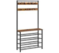 HOOBRO Coat Stand, Coat Rack with Shoe Storage, Free Standing Hall Tree with 9 Hooks, Shoe and Coat Rack for Hallway, Entryway, Metal Frame, Sturdy, Industrial, Rustic Brown and Black EBF80MT01G2