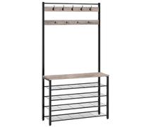 HOOBRO Coat Stand, Coat Rack with Shoe Storage, Free Standing Hall Tree with 9 Hooks, Shoe and Coat Rack for Hallway, Entryway, Metal Frame, Sturdy, Industrial, Greige and Black EBG801MT01