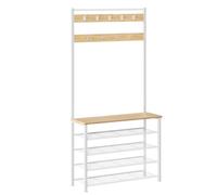 HOOBRO Coat Stand, Coat Rack with Shoe Storage, Free Standing Hall Tree with 9 Hooks, Shoe and Coat Rack for Hallway, Entryway, Metal Frame, Sturdy, Industrial, Natural and White EWN80MT01