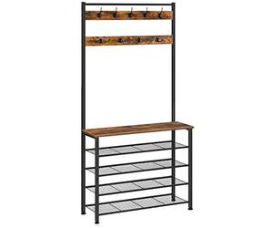 HOOBRO Coat Stand, Coat Rack with Shoe Storage, Free Standing Hall Tree with 9 Hooks, Shoe and Coat Rack for Hallway, Entryway, Metal Frame, Sturdy, Industrial, Rustic Brown and Black EBF80MT01G2