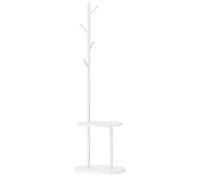 HOOBRO Coat Stand, Freestanding Coat Rack with 2 Shelves and 4 Hooks, Coat Stands for Hallway, Hall Tree Clothes Rail with Thickened Base, Coat Tree for Coats, Jackets, Hats, Bags, White EWT50YM01