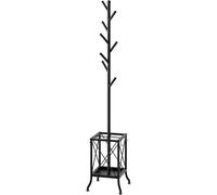 HOOBRO Coat Stand with 8 Hooks, Freestanding Coat Rack with Umbrella Holder, Coat Stands for Hallway, Hall Tree Hat Stand with Solid Iron and Staggered Hooks for Bedroom, Living Room,Black EBK30YM01