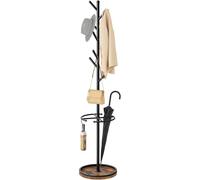 HOOBRO Coat Stand with Umbrella Stand, Heavy Duty Freestanding Coat Rack, Hall Tree with Thickened Base, Corner Hall Tree for Bedroom, Entryway, Living Room, Rustic Brown and Black EBF31YM01
