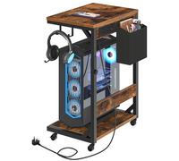 HOOBRO Computer Tower Stand, Printer Stand with Charging Station on Wheels, Height Adjustable PC Stand with 2 Hooks and 1 Fabric Pocket, for Living Room, Bedroom, Rustic Brown and Black EBF02KZJ01