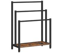HOOBRO Free Standing Towel Rail, 60 L x 28 W x 80 H cm, 3 Tier Towel Rack for Bathroom, Industrial Metal Drying and Display Rack with Shelf, Rustic Brown and Black EBF06LB01