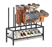 HOOBRO Freestanding 2-Tier Boot Rack, Metal Boot Stand for Long and Short Boots with Adjustable Feet, Space Saving Entryway Shoe Storage Organiser, Black EBK76XJ01