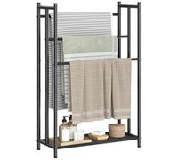 HOOBRO Freestanding Towel Rail,65 L x 29 W x 100 H cm, 3-Tier Towel Rack with Bottom Mesh & Adjustable Feet, Multi-Purpose Towel Storage Organizer for Bathroom, Bedroom, Living Room, Black EBK09LB01