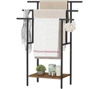 HOOBRO Freestanding Towel Rail, 68L x 30W x 100H Towel Rack for Bathroom, 3 Tier Stepped Towel Stand with Shelf, Oversized Bath Towels Drying and Display Rack, Black and Rustic Brown EBF50LB01