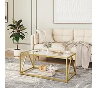 HOOBRO Glass Coffee Table, Gold Coffee Tables for Living Room, Gold Glass Coffee Table,1 Layer Center Table, Modern, for Apartment, Office, 100 x 50 x 45 cm, Easy Assembly, Golden EGD04KF01