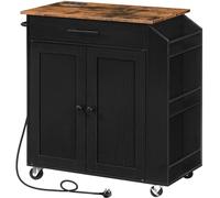 HOOBRO Kitchen Island on Wheels, Rolling Kitchen Island Storage Trolley with Spice Rack and Drawer, with Power Outlet, Utility Serving Cart, for Home, Dining Room, Rustic Brown and Black EBF82KZD01G1