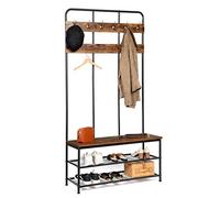 HOOBRO Large Coat Rack Stand, Hall Tree with 12 Hooks and Shoe Bench, Shoe and Coat Rack for Living Room Entryway Hallway, Height 182 cm, Industrial Style, Rustic Brown EBF05MT01