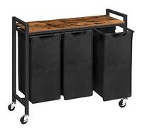 HOOBRO Laundry Basket 3 Compartments, Laundry Sorter 3 × 40 L, Laundry Hamper with Lid, Laundry Trolley on Wheels, Washing Baskets for Bathroom, Bedroom, Rustic Brown and Black EBF38XY01G1