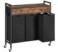 HOOBRO Laundry Basket on Wheels, Laundry Basket 3 Compartments, Laundry Sorter with 2 Non-Woven Drawers, Pull-Out Removable Laundry Bags, 3 x 43.4L, Rustic Brown and Black EBF78XY01