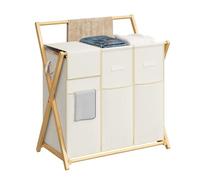 HOOBRO Laundry Basket with 3 Compartments, Holds up to 171 L, Collapsible Laundry Hamper, Removable Storage Bag with Lid, Bamboo X-Shaped Frame, for Bathroom and Bedroom, Natural and Beige EYL84XY01
